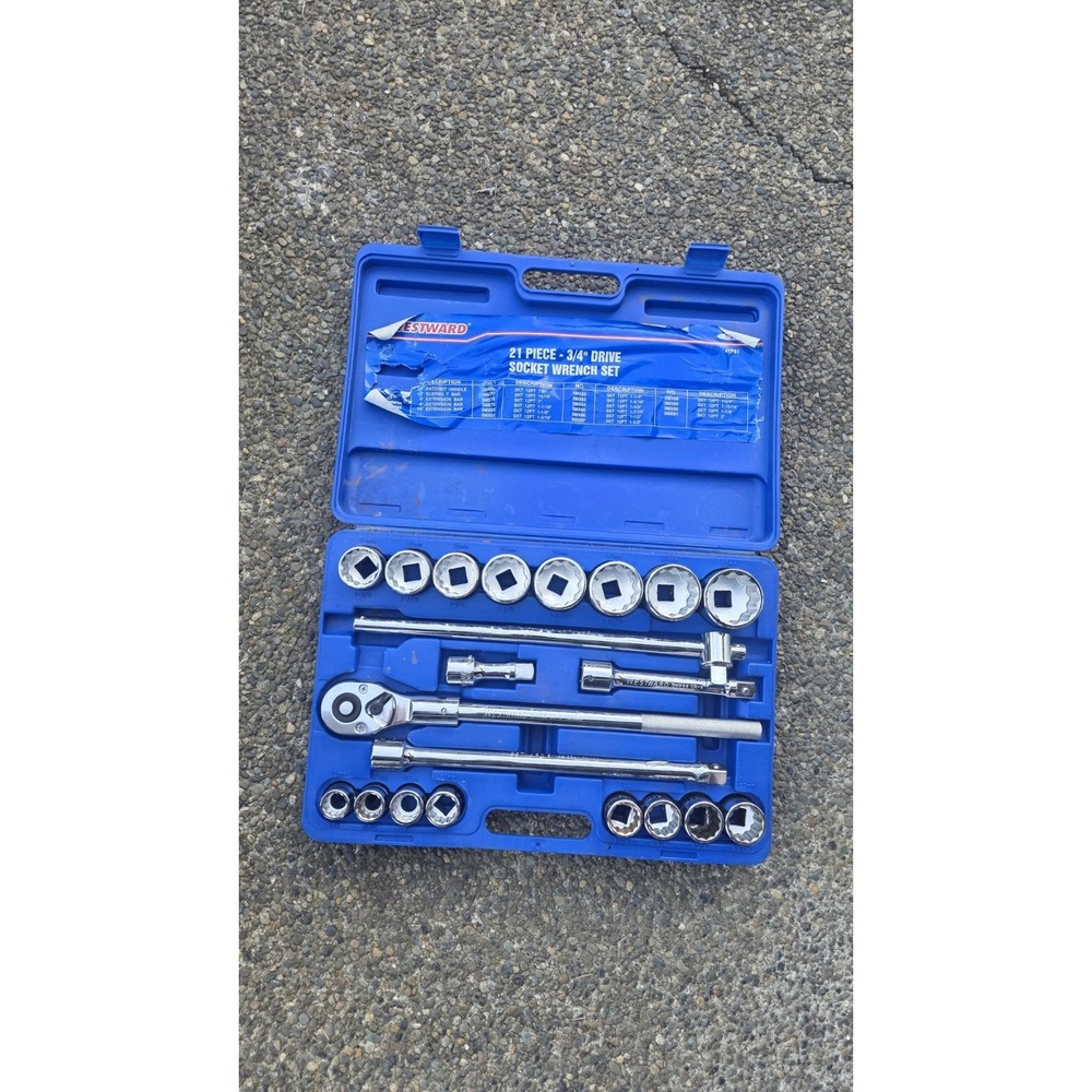 Westward 4Yp81 3/4 In Drive Socket Wrench Set, Sae, 21 Pcs